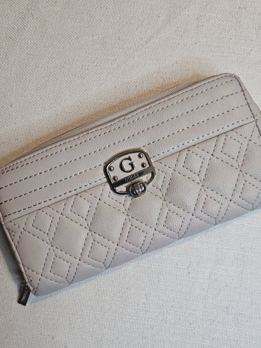 Guess Women's Gold Logo Zip Around Quilted Wallet